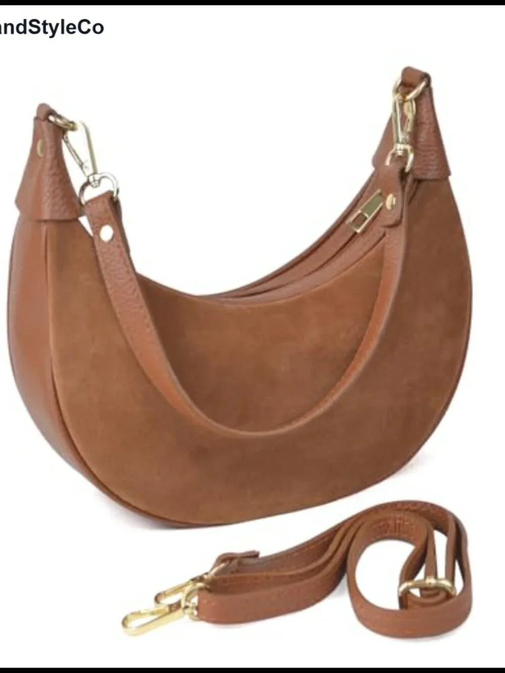 Genuine Leather Crescent Hobo Bag Convertible Crossbody Purse